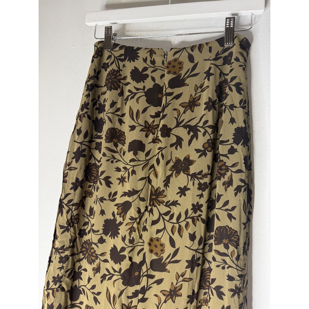Vintage Floral Maxi Skirt Olive Green Brown Earth Tone High Waisted Column Skirt - Picture 5 of 6